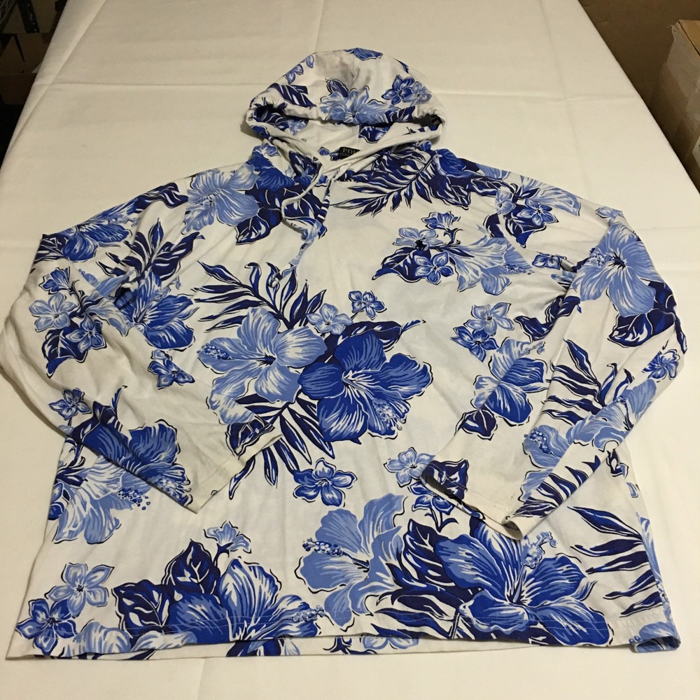 Polo Ralph Lauren Lightweight Hoodie Mens Large Floral Hibiscus Tropical Cotton